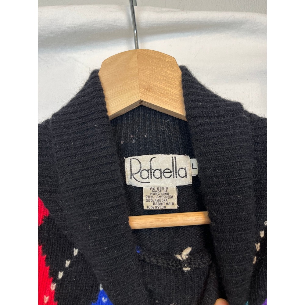 VTG Rafaella Argyle‎ Turtleneck Fuzzy Artsy Angora Lambswool Dark Academia 80s L - Picture 4 of 9
